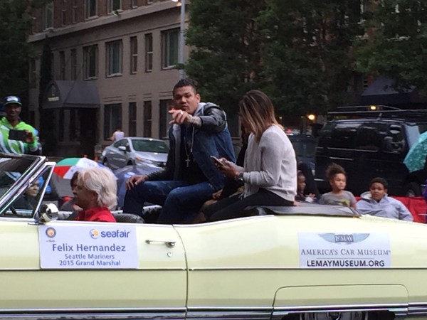 Seattle Mariners' starting pitcher, Felix Hernandez, participating in the Torchlight Parade